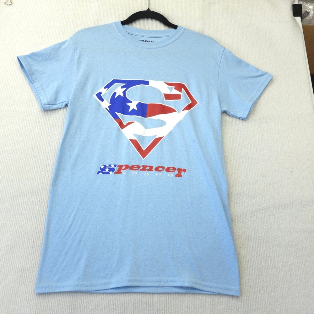 Gildan DryBlend Spencer Idaho Superman Shield American Flag T-Shirt Blue Small